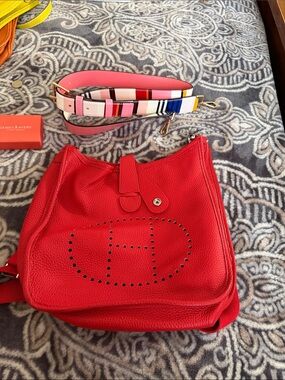 Red Leather Women's Shoulder Bag with Perforated Logo Detail